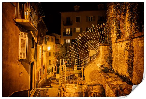 Old Town Of Nice by Night In France Print by Artur Bogacki