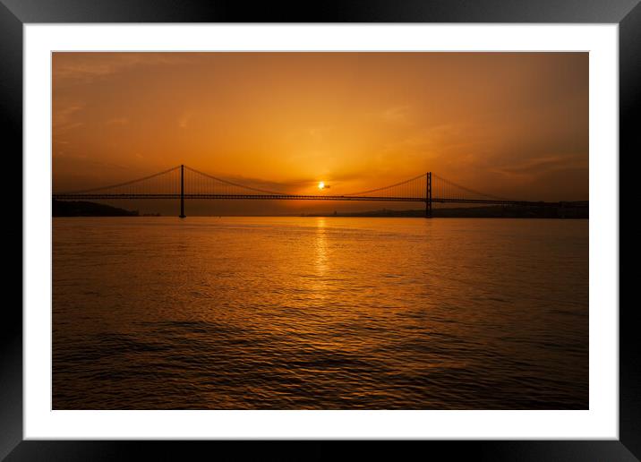 5th of April Bridge on Tagus River at Sunset Framed Mounted Print by Artur Bogacki
