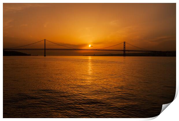 5th of April Bridge on Tagus River at Sunset Print by Artur Bogacki