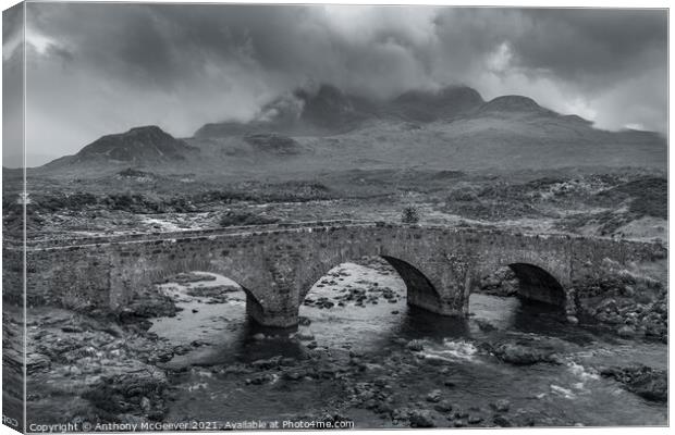 Sligachan Bridge And Cuillin Mountains Canvas Print by Anthony McGeever