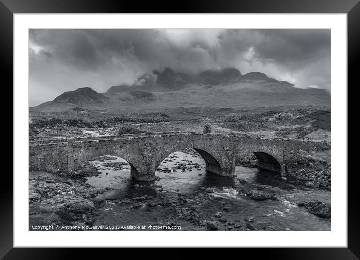 Sligachan Bridge And Cuillin Mountains Framed Mounted Print by Anthony McGeever