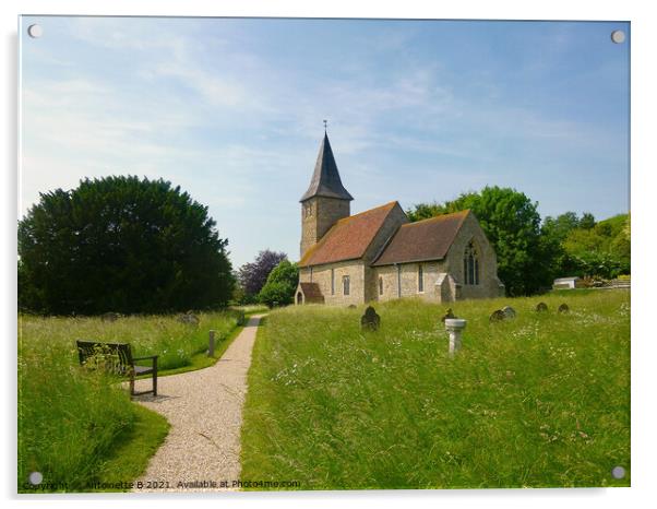 Postling Church St Mary & St Radigund Kent  Acrylic by Antoinette B