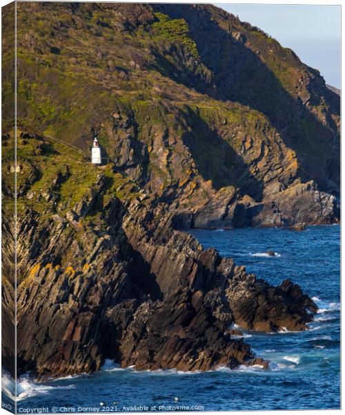 Spy House Point Lighthouse at Polperro in Cornwall, UK Canvas Print by Chris Dorney