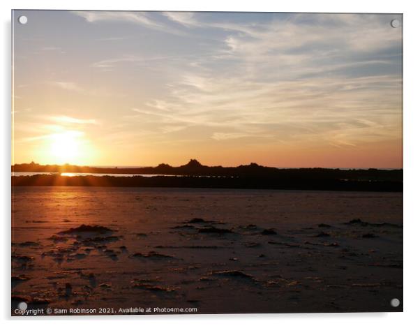 Cobo Bay Sunset, Guernsey Acrylic by Sam Robinson