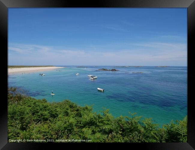 Shell Beach Bay Landscape, Herm Framed Print by Sam Robinson