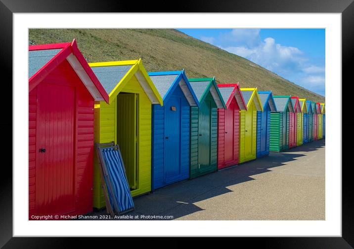 Row of Beach Huts at Whitby Framed Mounted Print by Michael Shannon