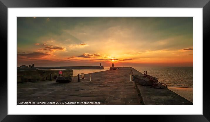 Sunset on Whitehaven Harbour Framed Mounted Print by Richard Stoker