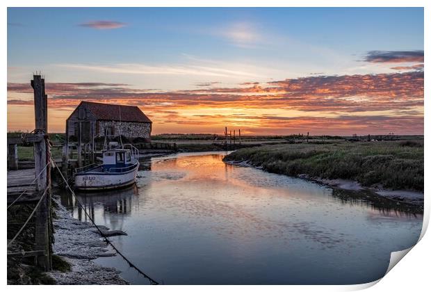 Sunset at Thornham harbour Print by Gary Pearson