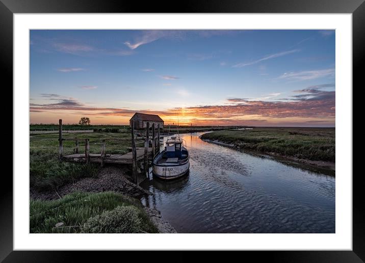 Sunset over the old coal barn in Thornham   Framed Mounted Print by Gary Pearson
