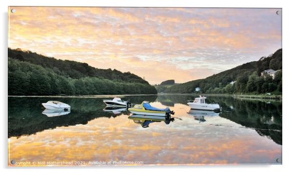 Sunset Clouds Over The East Looe River. Acrylic by Neil Mottershead