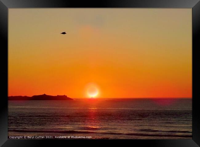 Majestic Orange Sunset at St Ives Bay Framed Print by Beryl Curran