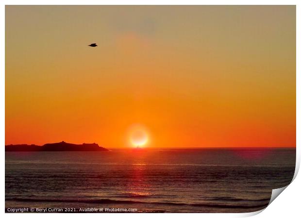 Majestic Orange Sunset at St Ives Bay Print by Beryl Curran