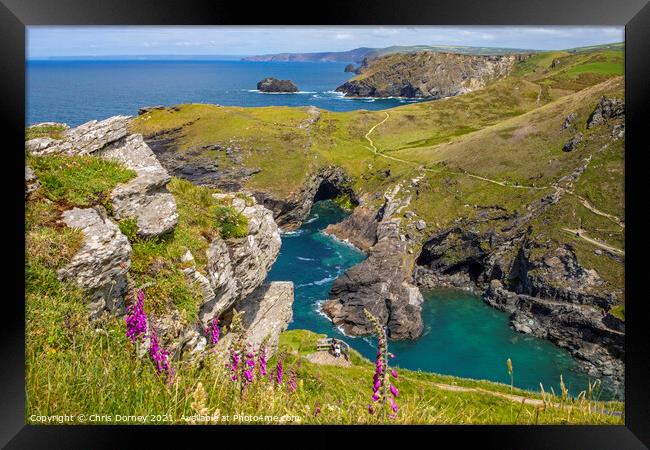 Beautiful View from Tintagel Castle in Cornwall, UK Framed Print by Chris Dorney