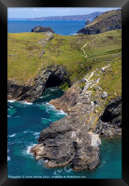 Beautiful View from Tintagel Castle in Cornwall, UK Framed Print by Chris Dorney