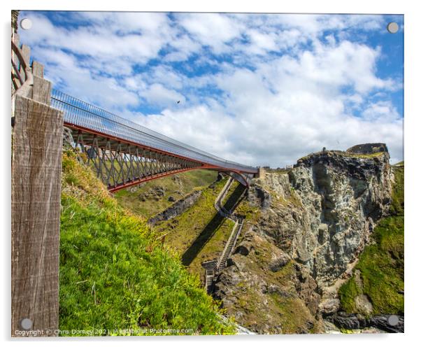 Footbridge at Tintagel Castle in Cornwall, UK Acrylic by Chris Dorney