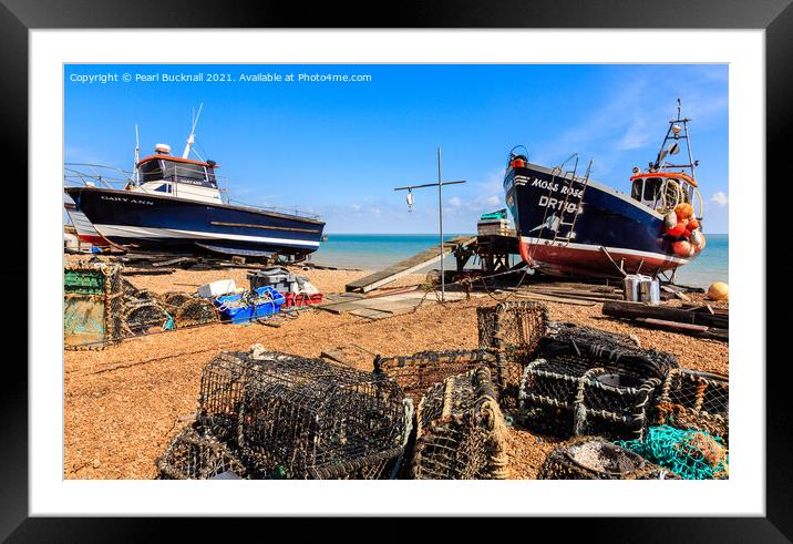 Beached Boats in Deal on Kent Coast Framed Mounted Print by Pearl Bucknall