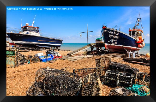 Beached Boats in Deal on Kent Coast Framed Print by Pearl Bucknall