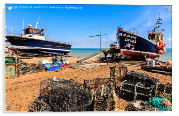 Beached Boats in Deal on Kent Coast Acrylic by Pearl Bucknall