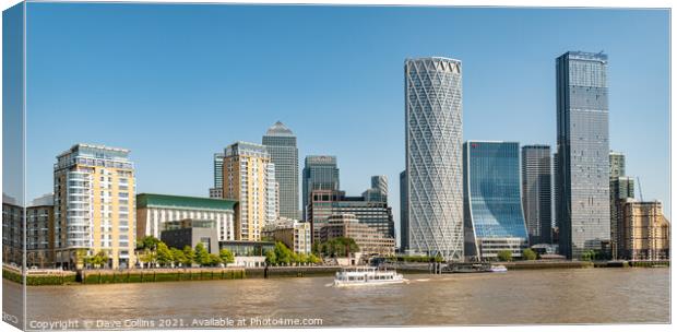 View of the Docklands Skyscrapers from the river Thames looking East, London, UK Canvas Print by Dave Collins