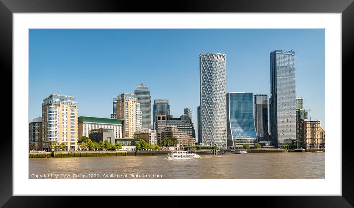 View of the Docklands Skyscrapers from the river Thames looking East, London, UK Framed Mounted Print by Dave Collins