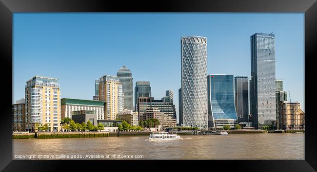 View of the Docklands Skyscrapers from the river Thames looking East, London, UK Framed Print by Dave Collins