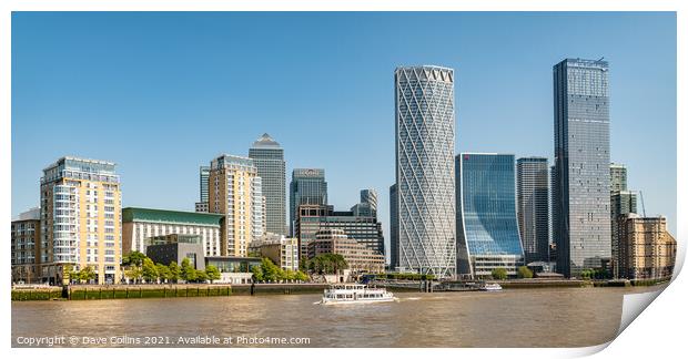 View of the Docklands Skyscrapers from the river Thames looking East, London, UK Print by Dave Collins