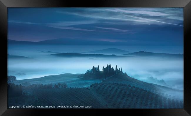 Blue Morning in Val d'Orcia. Tuscany Framed Print by Stefano Orazzini