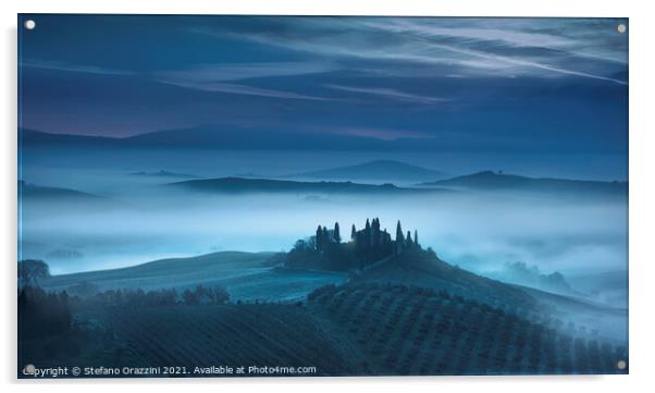 Blue Morning in Val d'Orcia. Tuscany Acrylic by Stefano Orazzini