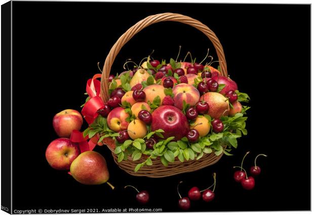 Basket with fresh fruits and berries on a black background Canvas Print by Dobrydnev Sergei
