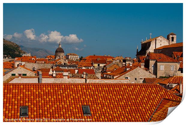 Red Roofs, Blue Skies Print by Christine Johnson