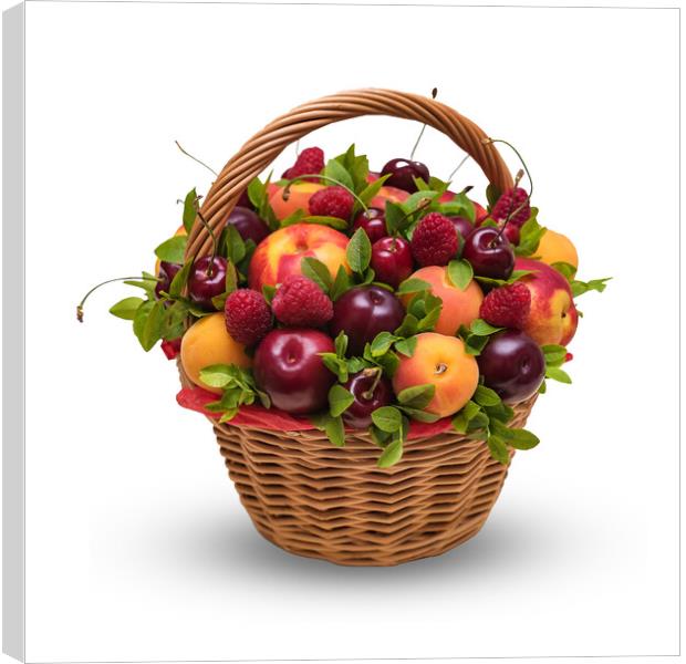 Basket with fresh fruits and berries on a white background Canvas Print by Dobrydnev Sergei