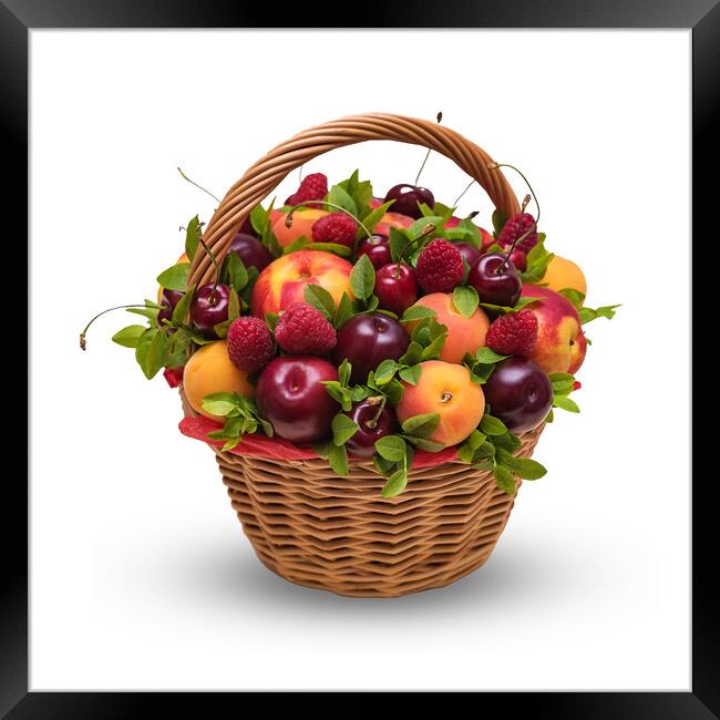 Basket with fresh fruits and berries on a white background Framed Print by Dobrydnev Sergei