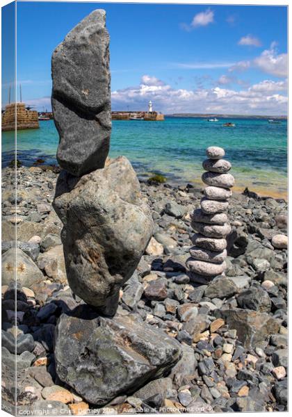 Rock Balancing at St. Ives in Cornwall, UK Canvas Print by Chris Dorney