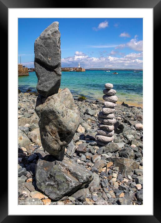 Rock Balancing at St. Ives in Cornwall, UK Framed Mounted Print by Chris Dorney