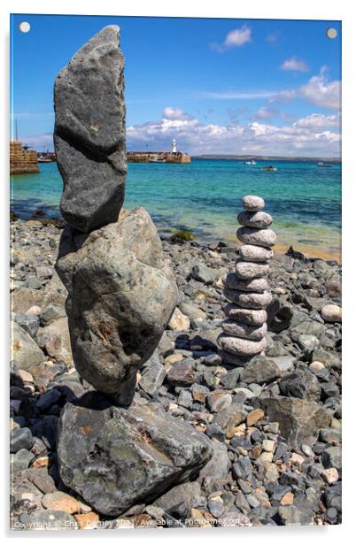 Rock Balancing at St. Ives in Cornwall, UK Acrylic by Chris Dorney