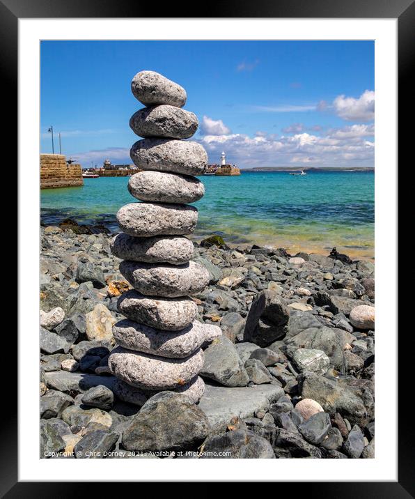 Rock Balancing at St. Ives in Cornwall, UK Framed Mounted Print by Chris Dorney