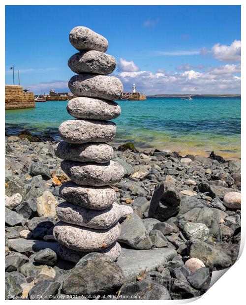 Rock Balancing at St. Ives in Cornwall, UK Print by Chris Dorney