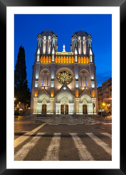 Basilica of Notre Dame de Nice at Night in France Framed Mounted Print by Artur Bogacki
