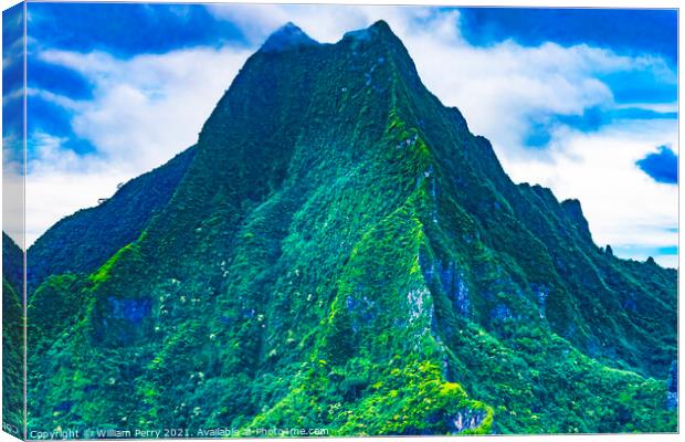 Colorful Mount Rotui Second Highest Mountain Moorea Tahiti Canvas Print by William Perry