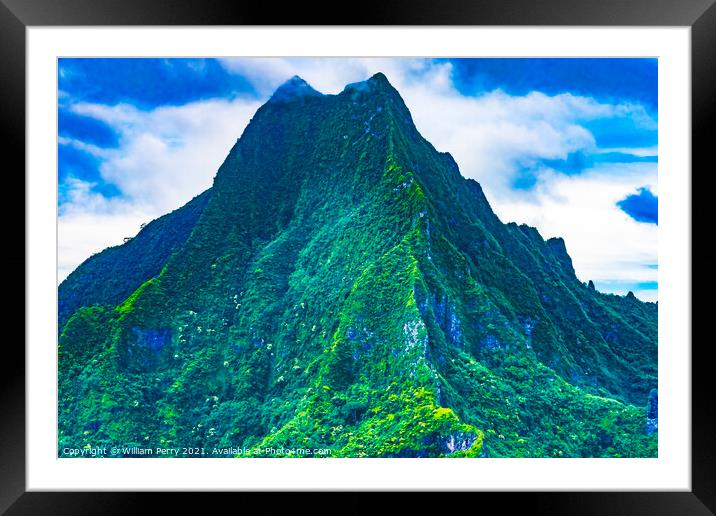 Colorful Mount Rotui Second Highest Mountain Moorea Tahiti Framed Mounted Print by William Perry