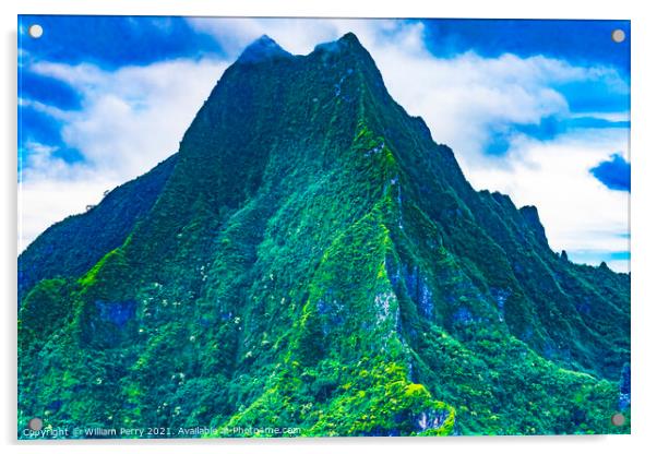 Colorful Mount Rotui Second Highest Mountain Moorea Tahiti Acrylic by William Perry