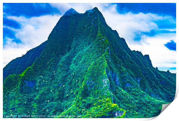 Colorful Mount Rotui Second Highest Mountain Moorea Tahiti Print by William Perry