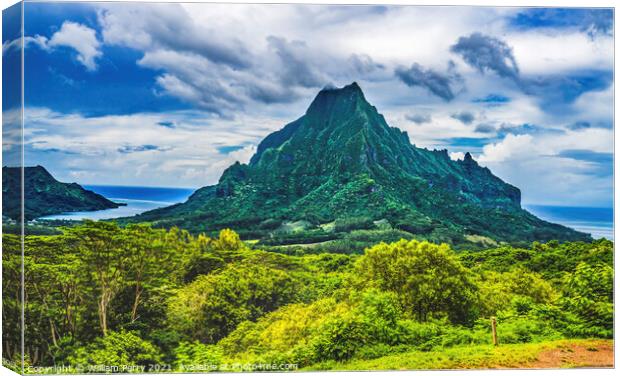 Colorful Mount Rotui Second Highest Mountain Moorea Tahiti Canvas Print by William Perry