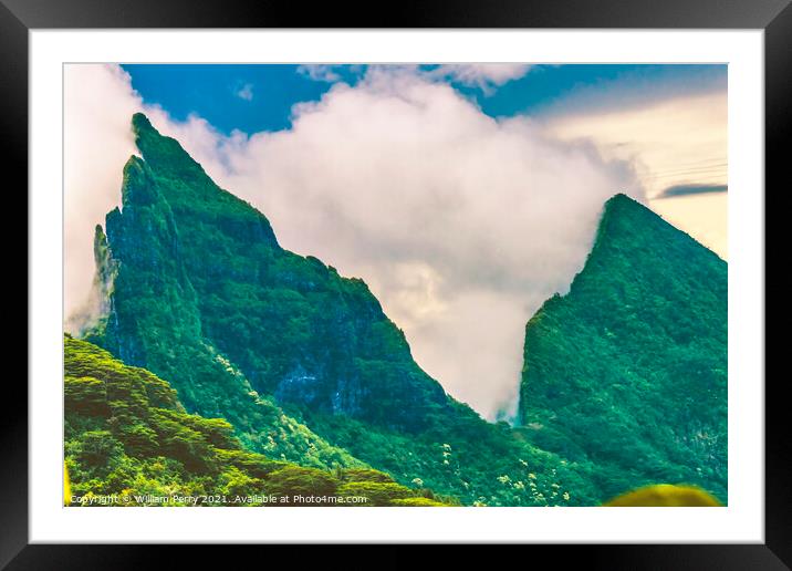 Colorful Clouds Mount Mouapu Shark's Teeth Moorea Tahiti Framed Mounted Print by William Perry