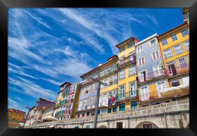 Beautiful and colorful Porto Streets near Rio Douro Framed Print by Elijah Lovkoff