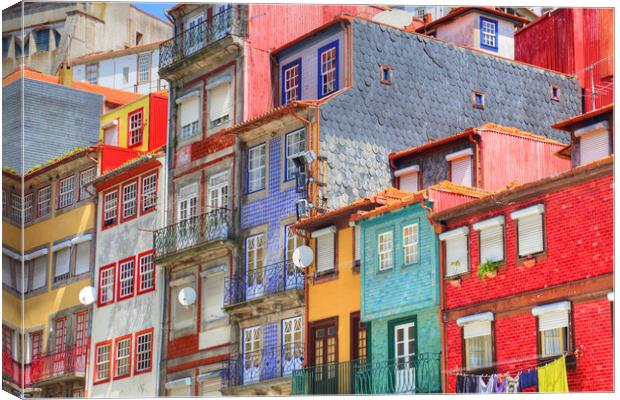 Beautiful and colorful Porto Streets near Rio Douro Canvas Print by Elijah Lovkoff