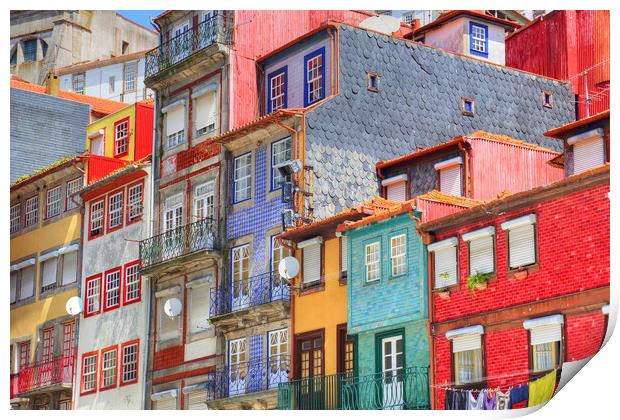 Beautiful and colorful Porto Streets near Rio Douro Print by Elijah Lovkoff