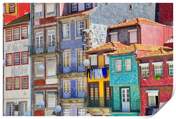 Beautiful and colorful Porto Streets near Rio Douro Print by Elijah Lovkoff