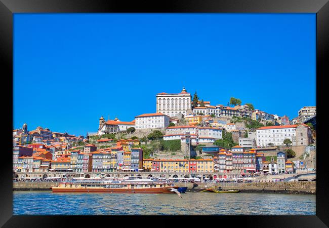Beautiful and colorful Porto Streets near Rio Douro Framed Print by Elijah Lovkoff