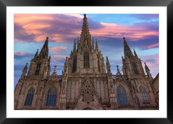 Cathedral of Barcelona located in the heart of historic Las Ramblas district Framed Mounted Print by Elijah Lovkoff